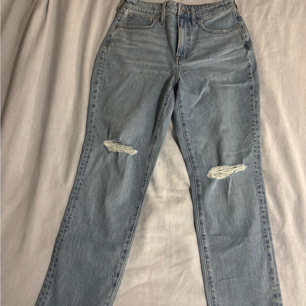 Madewell Light Blue Distressed Straight Leg Jeans